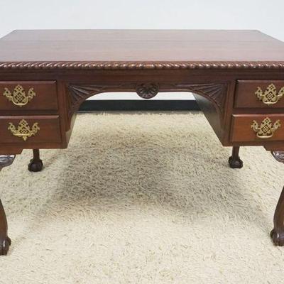 1169	MAHOGANY 4 DRAWER PARTNERS DESK WITH REEDED QUARTER COLUMNS AND CARVED CABRIOLE LEGS, APPROXIMATELY 48 IN X 30 IN X 30 IN H
