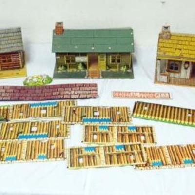 1253	VINTAGE TIN TOY WESTERN & MILITARY PLAY SET, BUILDINGS INCLUDING PERIPHERALS, MARY & T CHON INC
