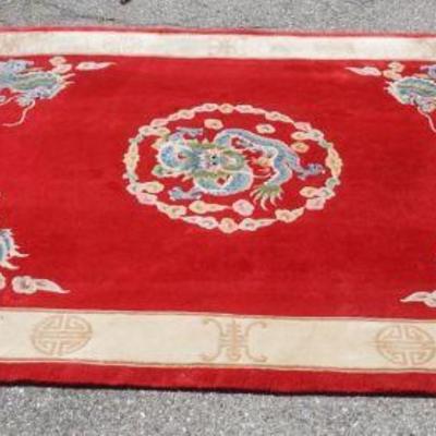 1205	ANTIQUE HAND WOVEN ORIENTAL RUG WITH DRAGONS, APPROXIMATELY 6 FT X 9 FT
