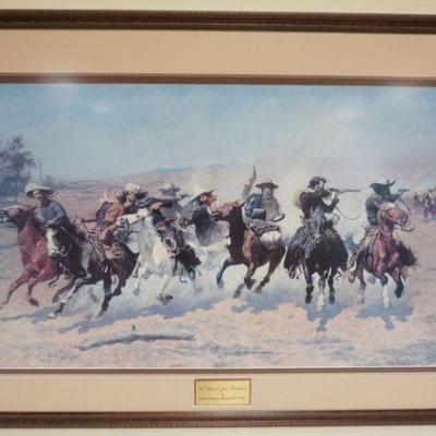 1095	FRAMED AND MATTED FREDERIC REMINGTON A DASH FOR TIMBER
