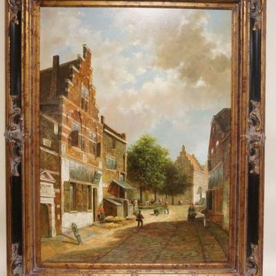 1106	LARGE CONTEMPORARY OIL PAINTING ON CANVAS, CONTINENTAL STREET SCENE, ARTIST SIGNED LOWER RIGHT, APPROXIMATELY 40 IN X 51 IN OVERALL
