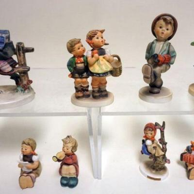 1031	HUMMEL FIGURINES,  GROUP OF 9 ASSORTED, LARGEST APPROXIMATELY 6 IN
