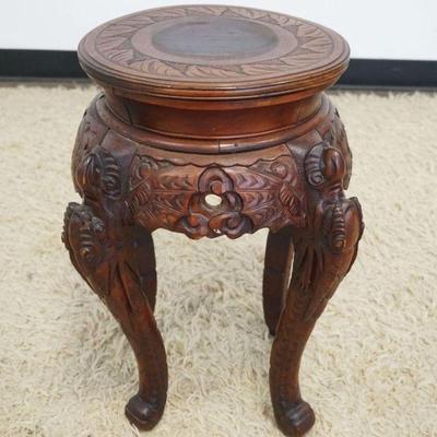 1131	ASIAN ROUND WOOD CARVED STAND, APPROXIMATELY 15 IN X 23 IN H
