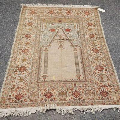 1231	HAND WOVEN PERSIAN RUG, APPROXIMATELY 4 FT 2 IN X 5 FT 5 IN, WORN WITH TEARS
