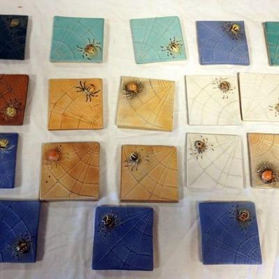 1043	NATALIE SURVING ARCHITECTURAL TILES, SURVING STUDIOS, SPIDERS, EACH APPROXIMATELY 4 IN X 4 IN, 18 TILES
