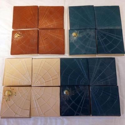 1038	NATALIE SURVING ARCHITECTURAL TILES, SURVING STUDIOS, SPIDER WITH WEBBING, EACH APPROXIMATELY 4 IN X 4 IN, 16 TILES
