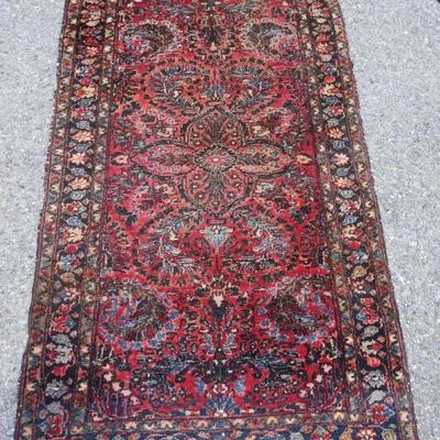 1224	ANTIQUE HAND WOVEN ORIENTAL THROW RUG, APPROXIMATELY 2 FT 8 IN  X 4 FT 11 IN
