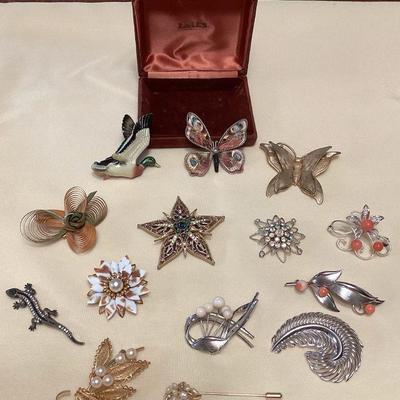 WWW300 Fourteen Vintage Costume Jewelry Brooches & Pins