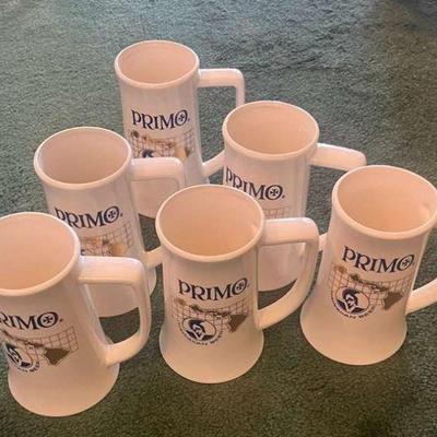 WWW023 Set of Seven Vintage Primo Beer Ceramic Beer Mugs