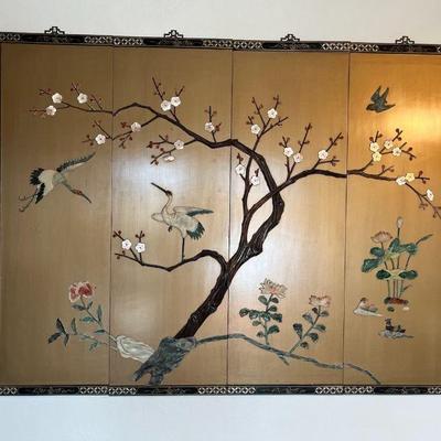 WWW020 Chinese Four Paneled Wooden 2D Picture Wall Hanging 