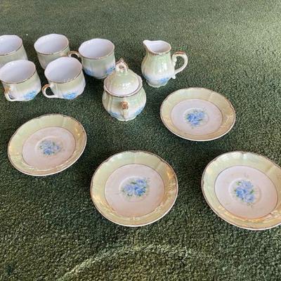 WWW037 Green With Blue Flower Tea Cup Set