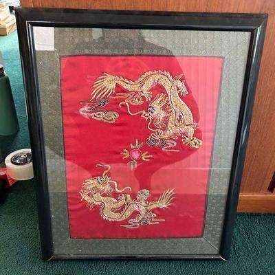 WWW095- Woven And Stitched Asian Dragons Art