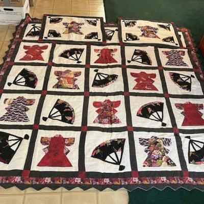 WWW154 Japanese Design Patchwork Quilt Blanket & Pillow Shams