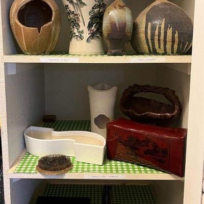 WWW172 Japanese Ceramic Vases, Wooden Stands, Asian Headrest & More!