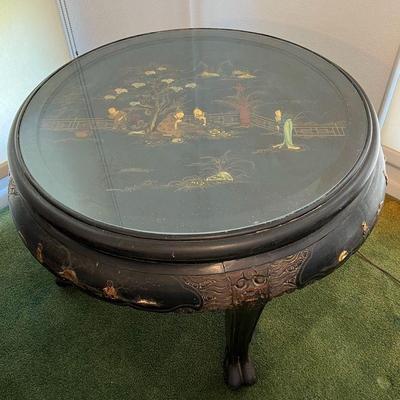WWW015 Chinese Black Lacquered Round End Table 