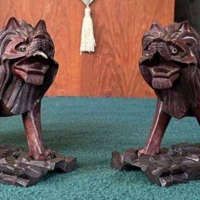 WWW063- Chinese Hand carved Rosewood Lions