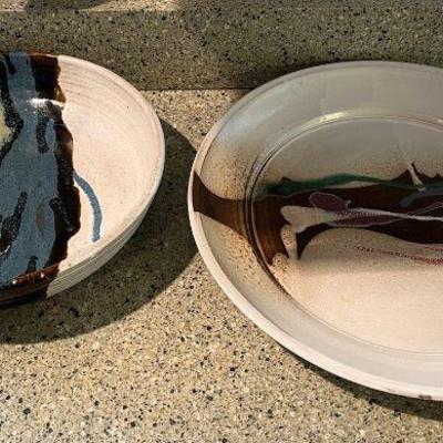 WWW084 Two Large Ceramic Art Pottery Serving Dishes 
