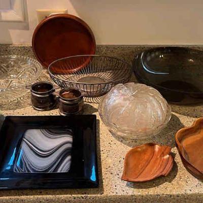 WWW122 Cut Glass & Monkey Pod Dishes, Fused Glass Plate & More!