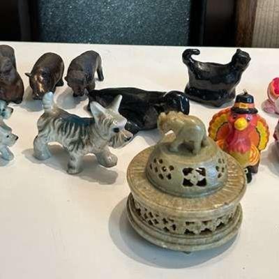 WWW143- Assortment of Animal Figurines Stone, Metal, Clay & Porcelain