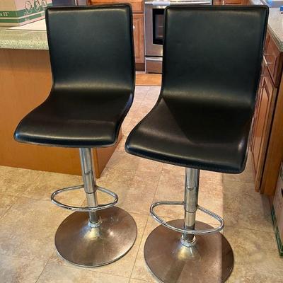 WWW130 Two Black Leather Like Bar Stools Chairs