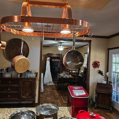 copper pot holder, pans, pots, ice maker, 