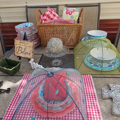 picnic, patio summer dishes, tableclothes