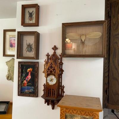Framed Insects,   Gothic Miniature Wall Clock 