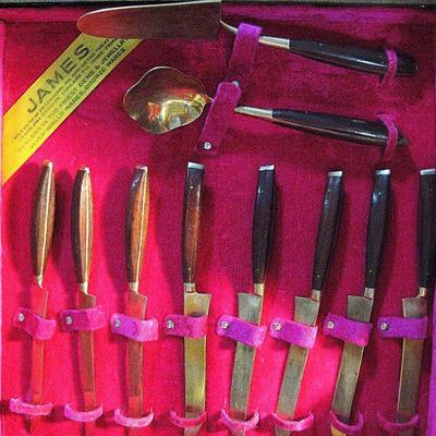Vintage Thailand JAMES Bronzeware Flatware Set Complete with Chopstick Rests