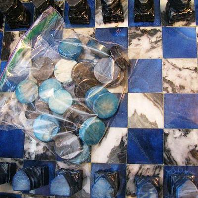 Blue Lapis Lazuli Stone Elegant Chess Board with Matching Checkers