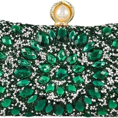 Green Crystal Rhinestone Purse Clutch