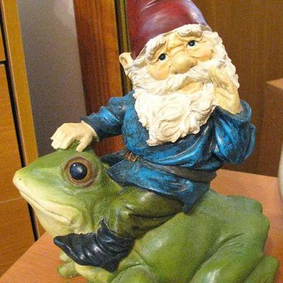 Large Garden Gnome Riding a Frog