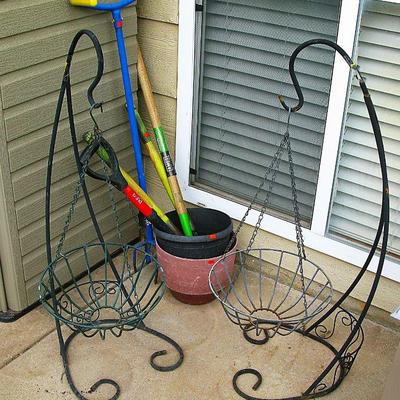 Wrought Iron Hanging Planters Garden Shovels and Tools