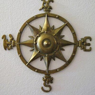 Large Brass Metal Nautical Compass Wall Art