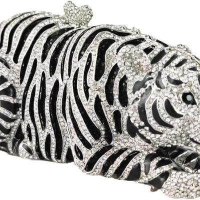 Rhinestone Crystal Tiger Clutch