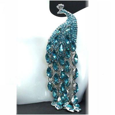 Long Rhinestone Peacock Dangle Brooch
