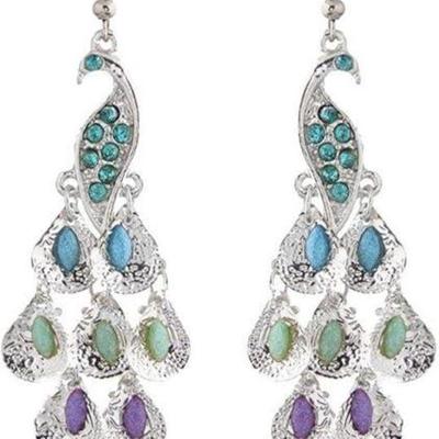 Peacock Rhinestone Dangle Earrings