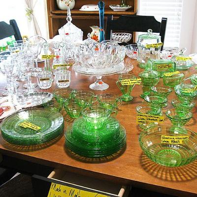 Glowing Uranium Glass Dishes, Bowls, Butter Dish, Canister