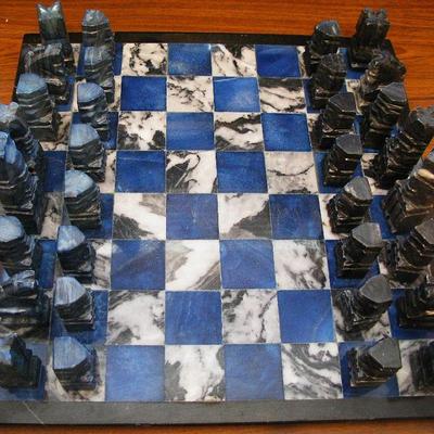 Blue Lapis Lazuli Stone Elegant Chess Board with Matching Checkers