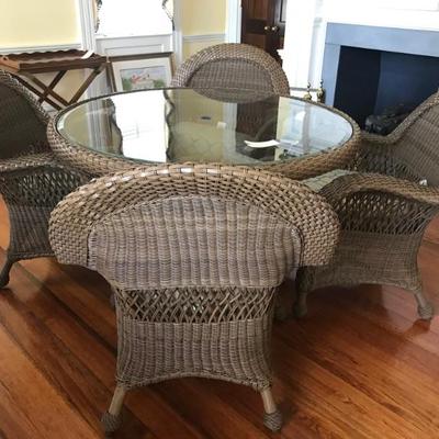 Lane Furniture glass and wicker table 52 X 31