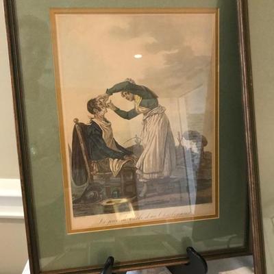 1817 tinted pastel etching $125 
Le Jour de Barbe d'un Charbonnier 19 X 15"