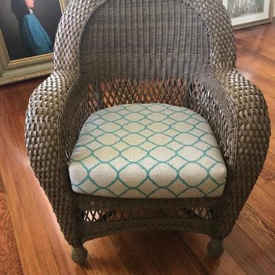 Lane Furniture glass and wicker table 52 X 31" table, set of 4 chairs with custom cushions, stand and umbrella $2,495