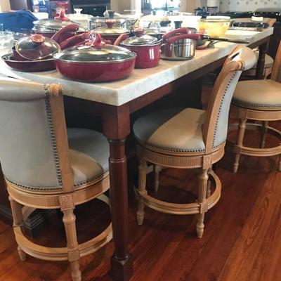 Frontgate swivel leather bar stool $395
4 available