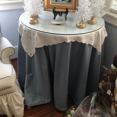 skirted table with glass $85