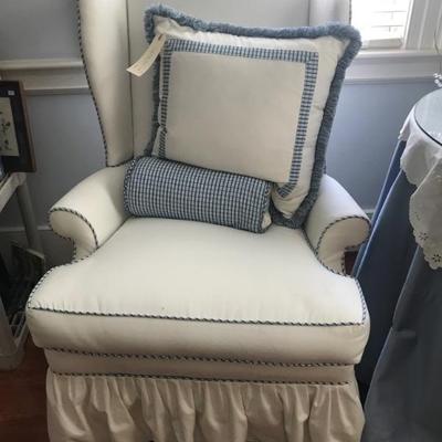 wing back chair and custom pillows $265