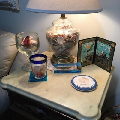 Shells in Baskets, Shell Lamp & Beachy Decor
