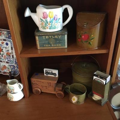 Painted/Advertising Tin Canisters, cups, Pitchers