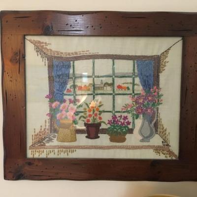 Large Embroidery Wall Art, in Rustic Farmhouse Style Frame