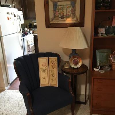 Vintage Blue Scalloped Back Armchair