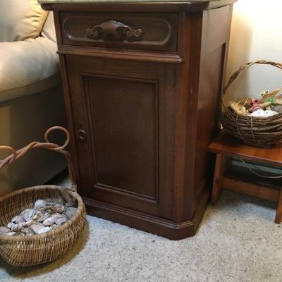 Antique Stone-top Cabinet/Side Table