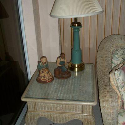  Pennsylvania House Rattan and Wicker End Table with 1 drawer and glass top